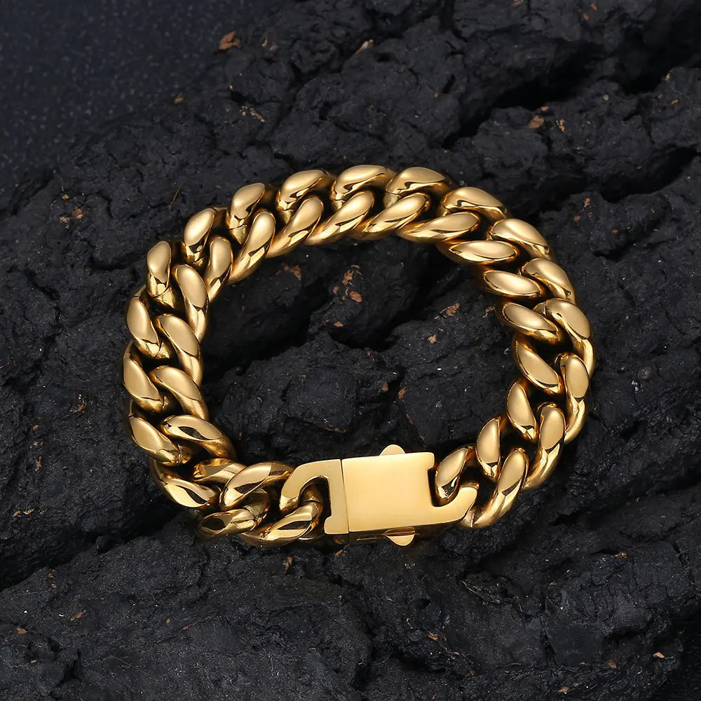 Fashionable y stainless steel Cuban chain goldplatedsilver necklace mens hiphop bracelet 240912