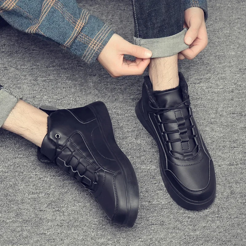 Waterproof wool lined mens warm casual shoes winter kitchen work shoes top chef boots motorcycle equipment parts 240914