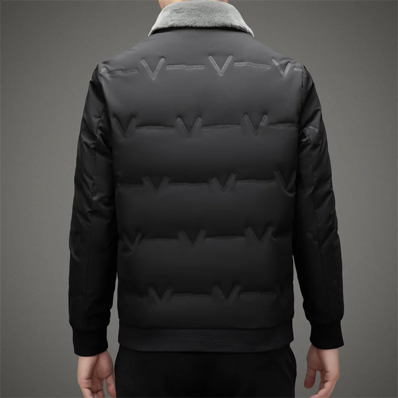 Casual Autumn Winter Mens Lightweigt Fur Collar Duck Down Jackets Business Slim Top Puffer Coats Outwear Warm Down Clothes 240913
