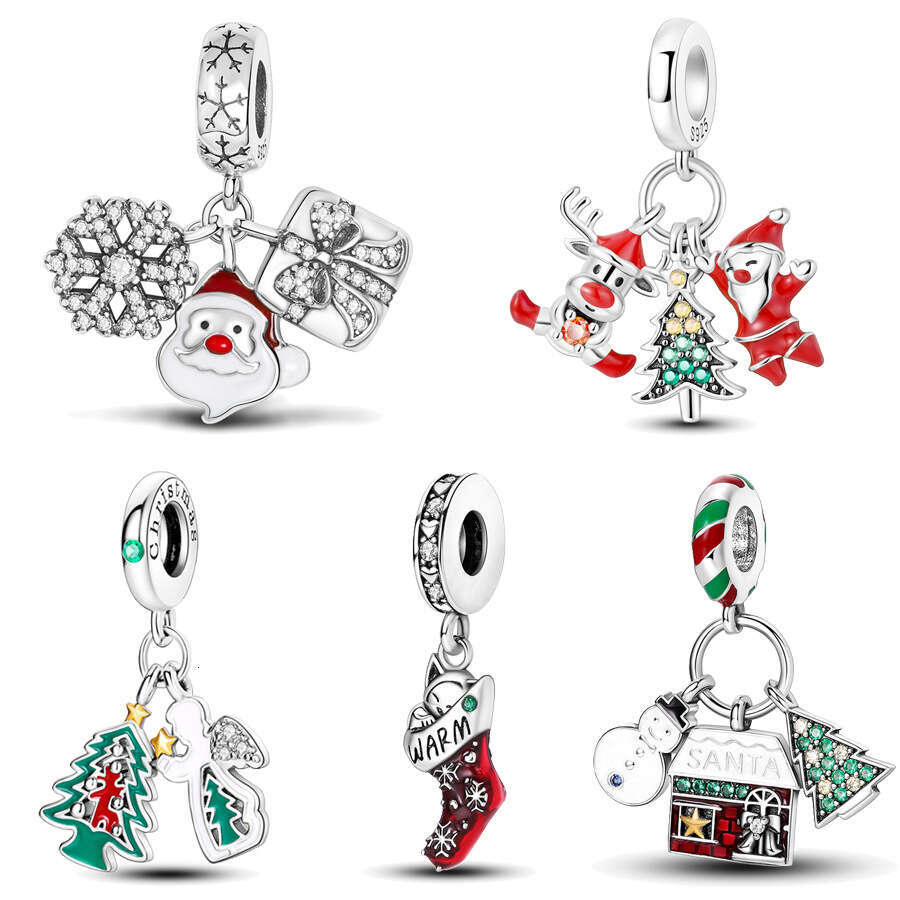 New 925 Sterling Silver Charm Christmas Gift Socks Beads Christmas Tree Santa Claus Pendant Fit Charms Silver 925 Original Bracelet DIY Jewelry Making