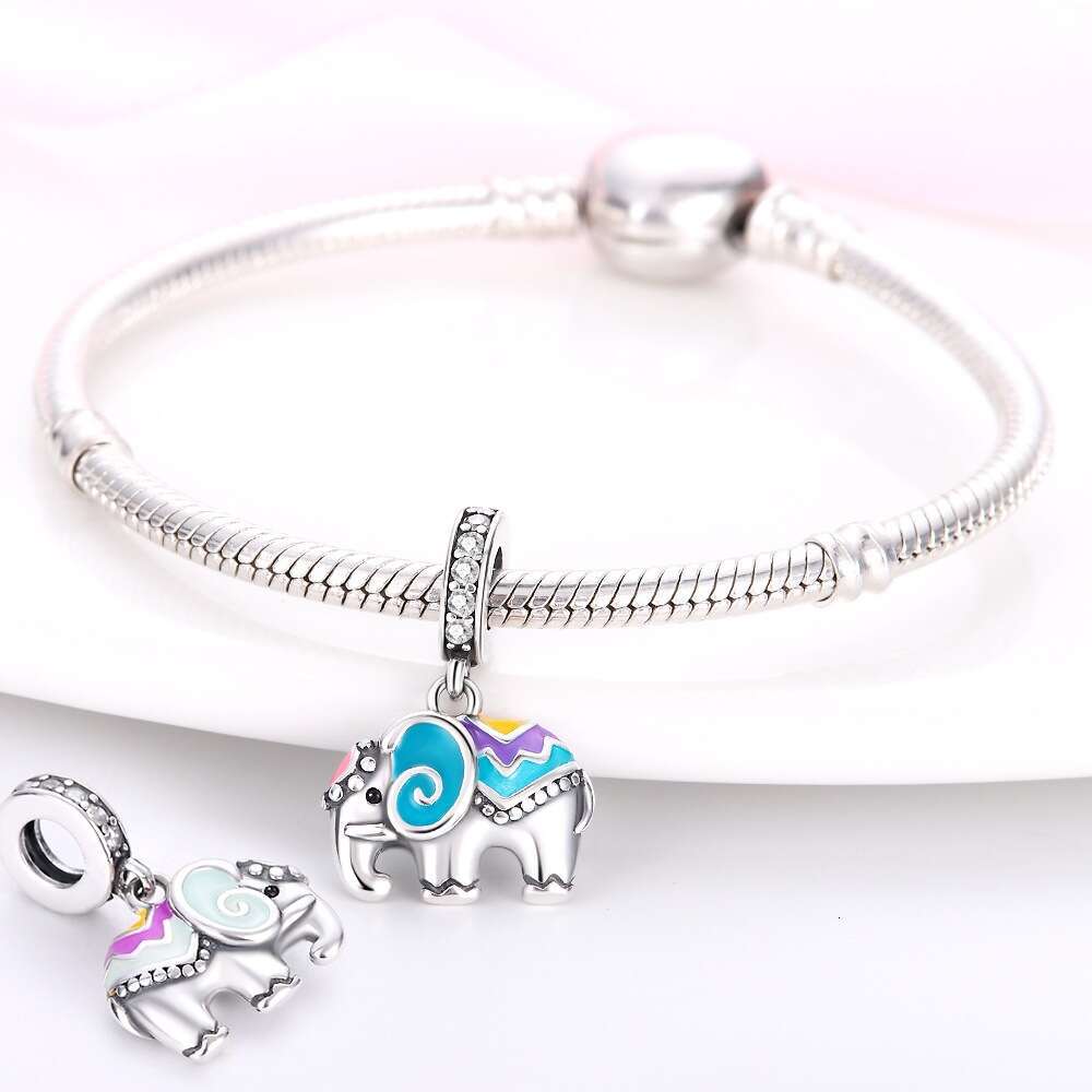 New 925 Sterling Silver Charm Colorful Elephant Pendant Fit Charms Silver 925 Original Bracelet DIY Jewelry Making For women Gifts