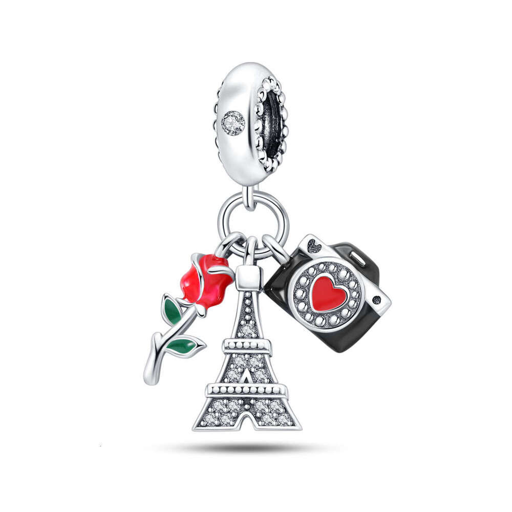 New 925 Sterling Silver Charm Romantic Travel Rose Tower Camera charms pendant beads Fit Charms Silver 925 Original Bracelet DIY Jewelry Making For wo