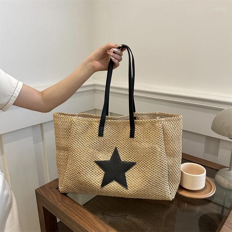 3 Totes Fashion Star Straw Beach Bag Large Summer Shoulder Woven Vacation Holiday Travel Handbag 4