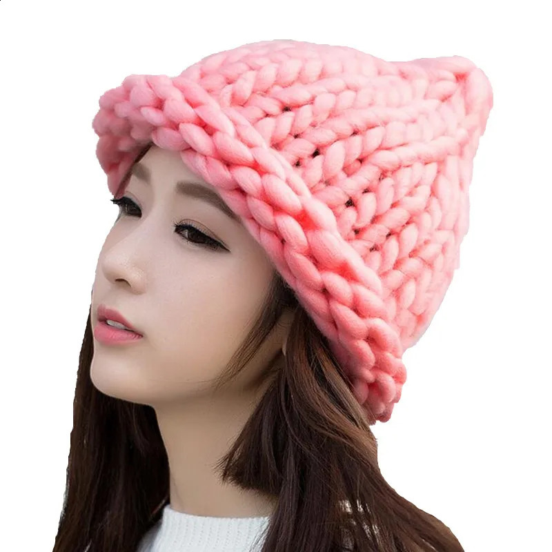 Simple Girl Casual Cotton Acrylic Rush Womens Winter Wool Hat Womens Beanies Handmade Coat Knitted Hat 240914