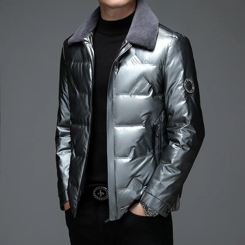 Top Grade Solid Color Mens Business Casual 90% White Duck Down Jackets Outwear Lightweight Warm Fur Collar Puffer Coat Clothing 240909