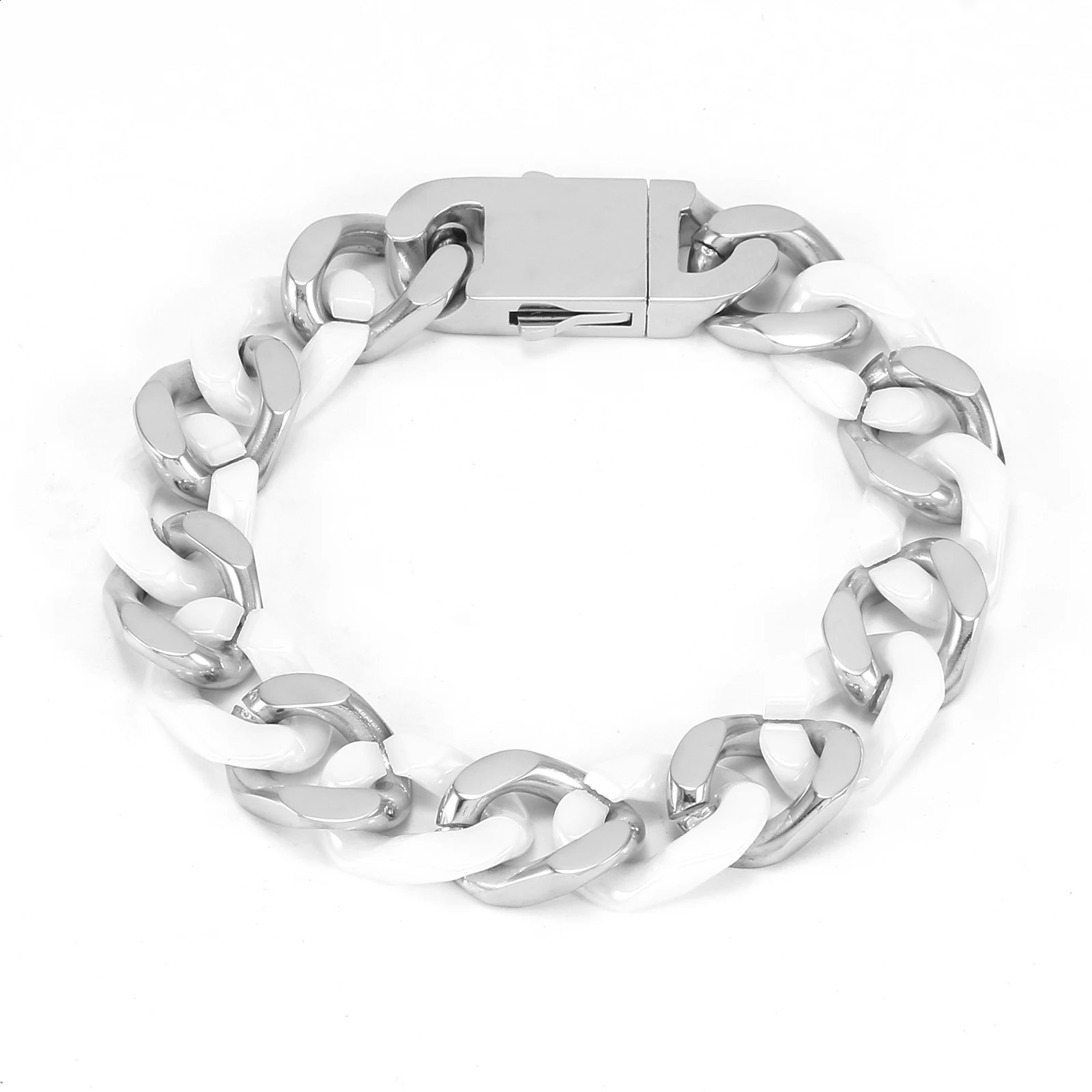 12mm Wide Ceramics Cuban Link Chain Bracelet for Men Women Multicolor Hip Hop Jewelry Waterproof Non-allergic Accessories 240910