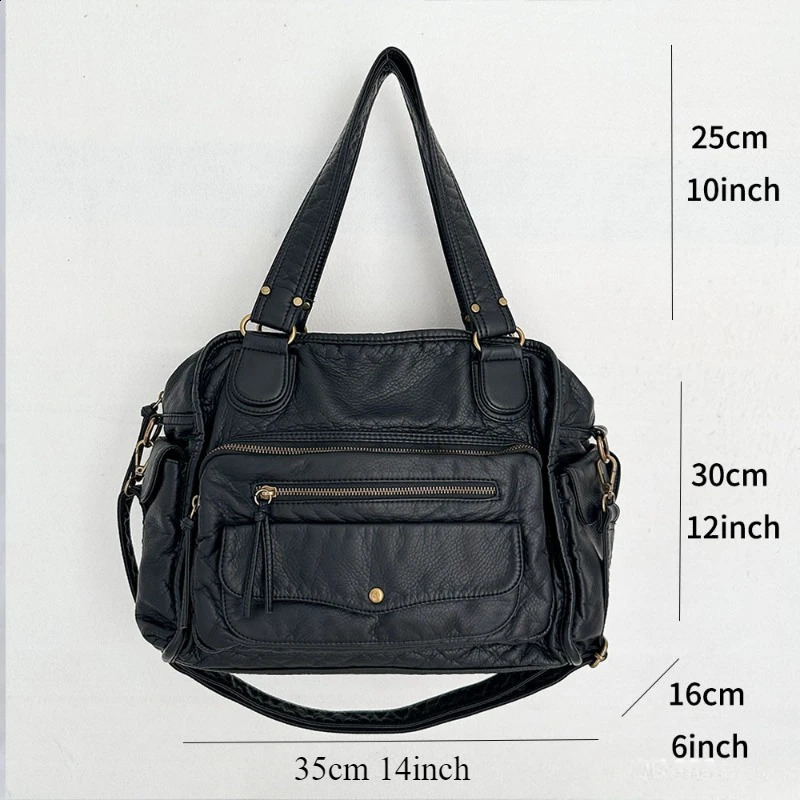 Womens fashionable retro Y2K old motorcycle bag with multiple pockets washing girl shoulder messenger 240913