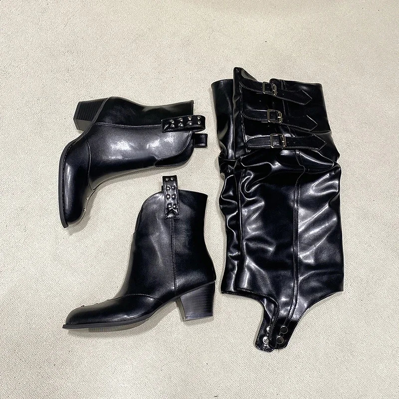 2024 Thick High Heels Womens Western Cowboy Boots Fashion Detachable Long Knight Boots Elegant Thick High Heels Womens Shoes 240914