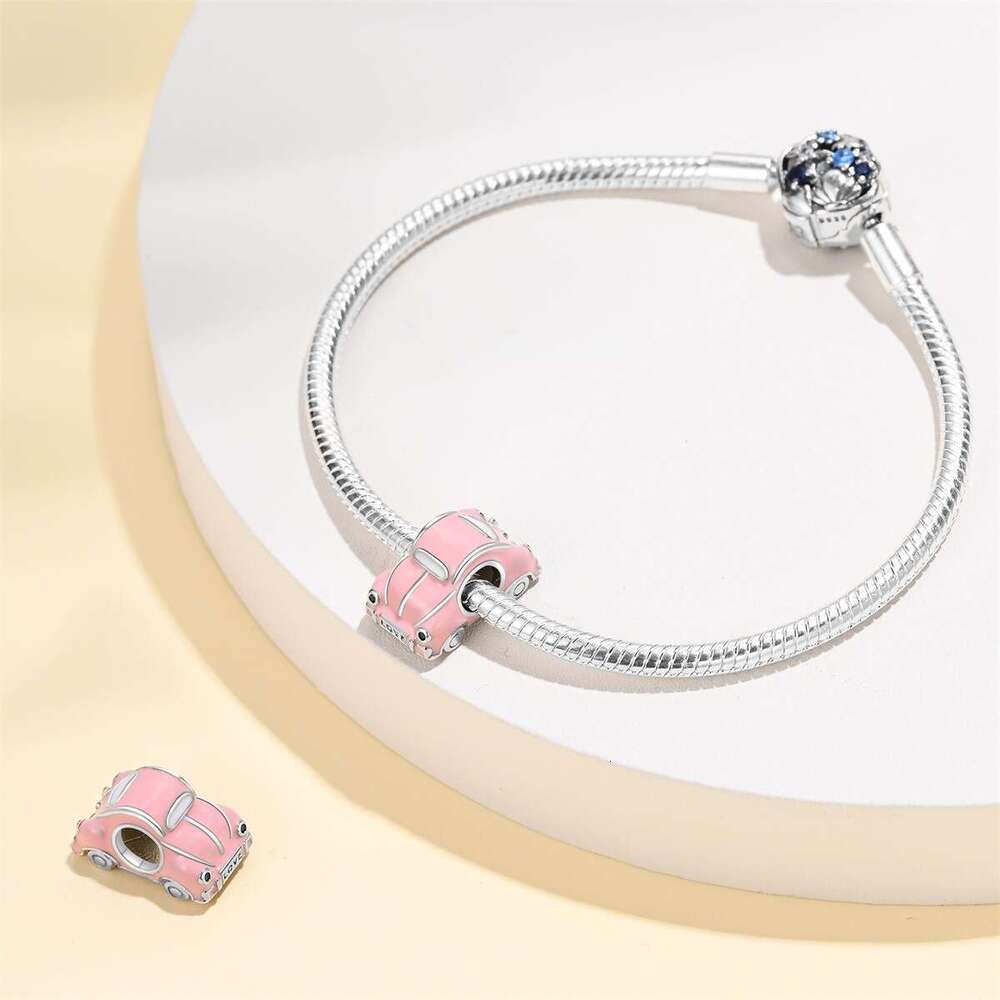 New 925 Sterling Silver Charm Pink car bead Fit Charms Silver 925 Original Bracelet DIY Jewelry Making For women Gifts