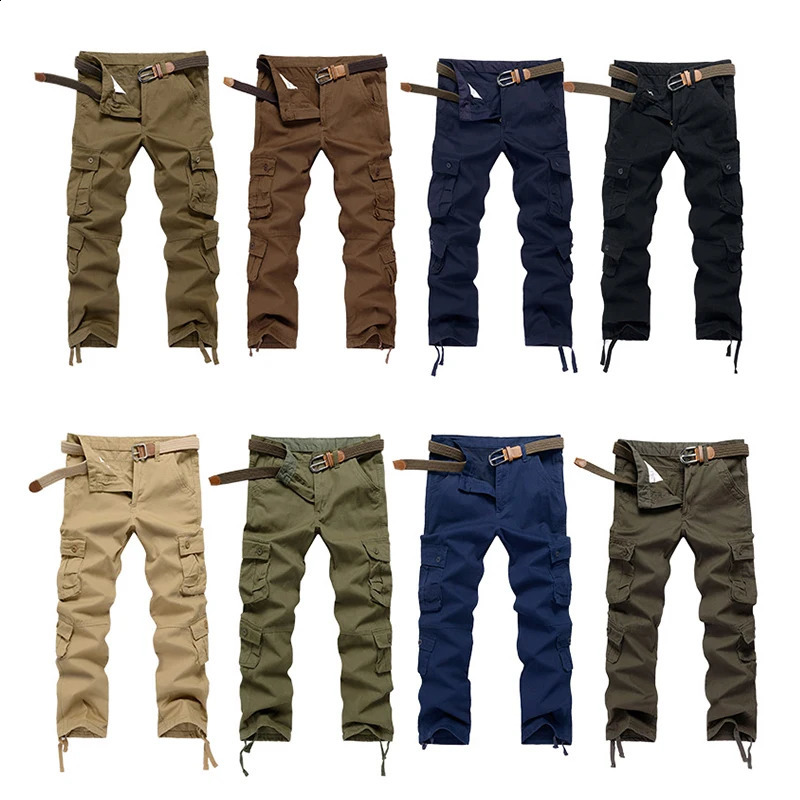 Plus Size 44 Spring Autumn Mens Cotton Cargo Pants Men Multi Pockets Trousers Outdoor Casual Jogger Pants Male 240911
