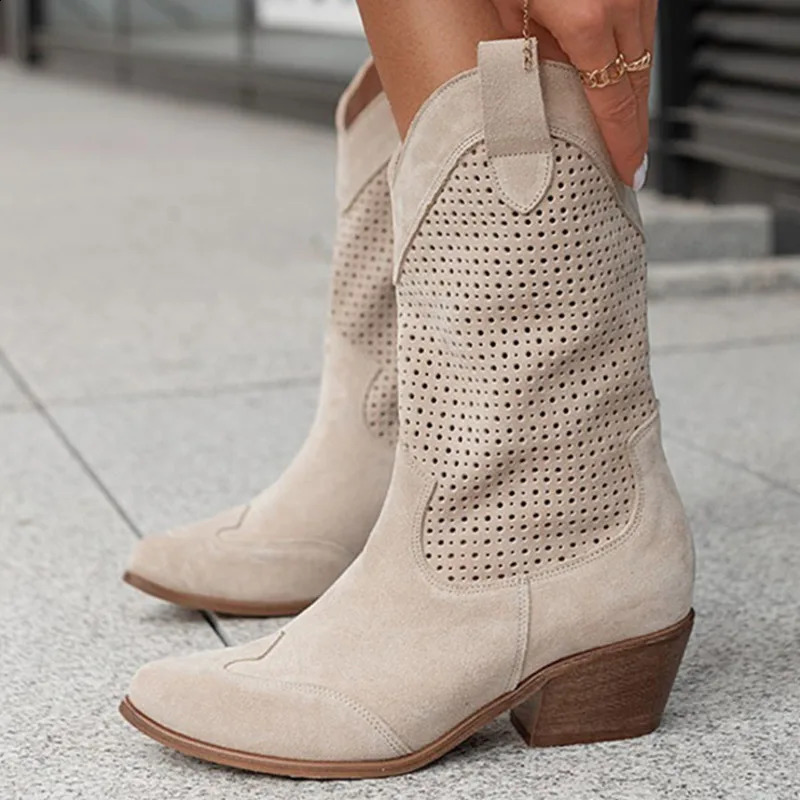 White Western cowboy boots low boots womens mid calf cowboy boots casual shoes 240914