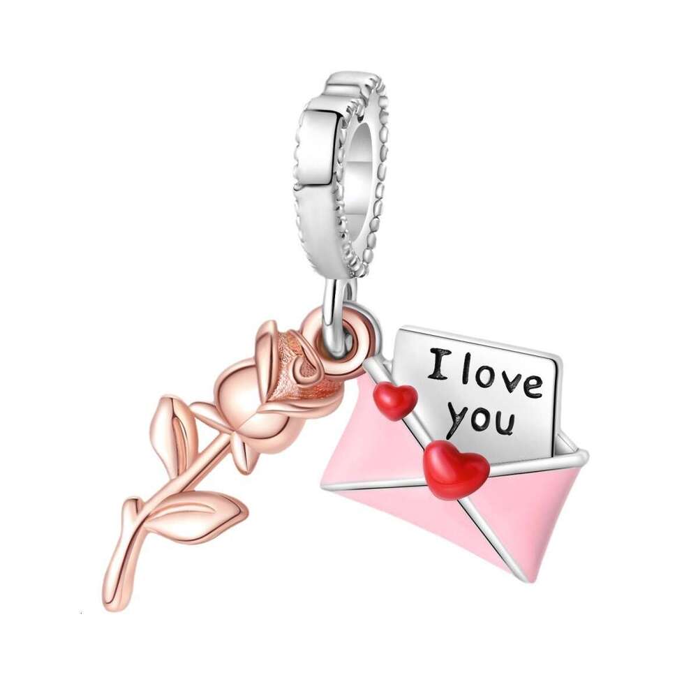 New 925 Sterling Silver Charm Romantic couple pendant with hollow out heart cz ring beads Fit Charms Silver 925 Original Bracelet DIY Jewelry Making F