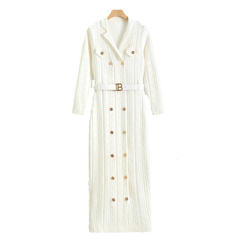 Women 2024 Spring Autumn Elegant Sleeve Knitted Sweater Office Dress Chic Lady Wrap Hips Bodycon Long Vestidos