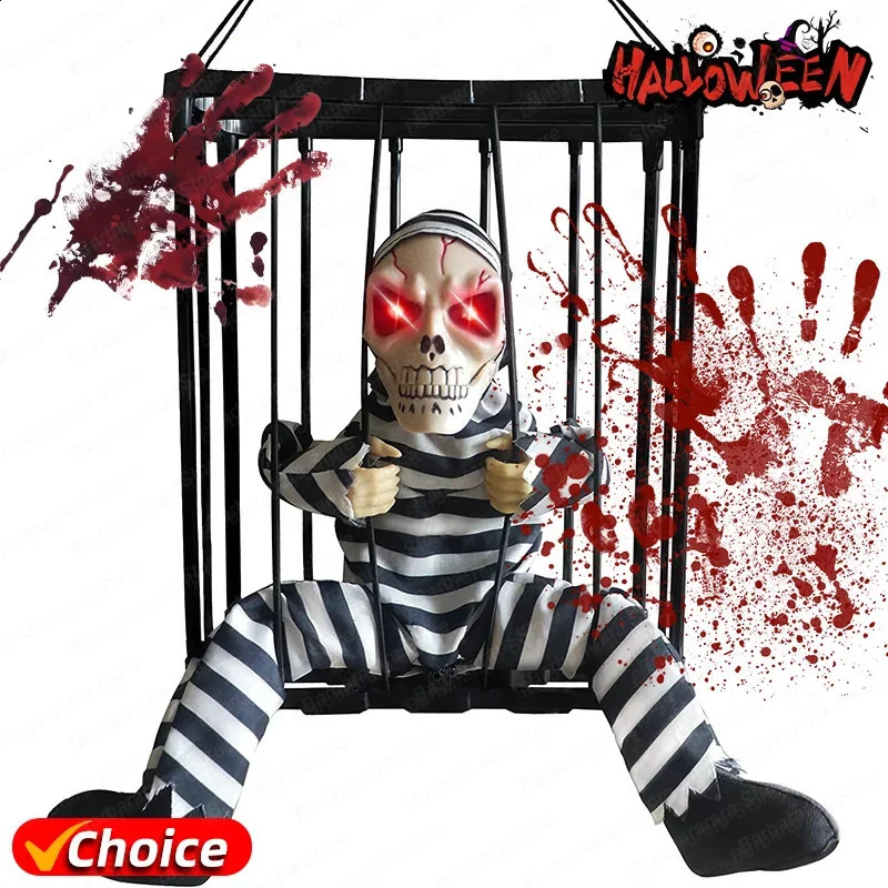 Halloween Decoration Scary Talking Skeleton Prisoner Animatronic Prank With Light Sound Home Motion Light Sensor Halloween Props 240913