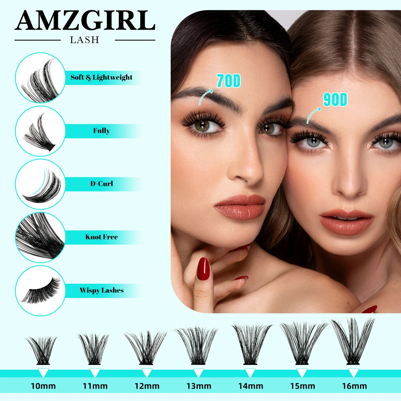 AMZGIRL LASH 320pcs DIY Eyelash Extension Kit Cluster Lashes 70D90D D Curl 8-16mm Waterproof Bond and Seal with Remover Tweezer 240914