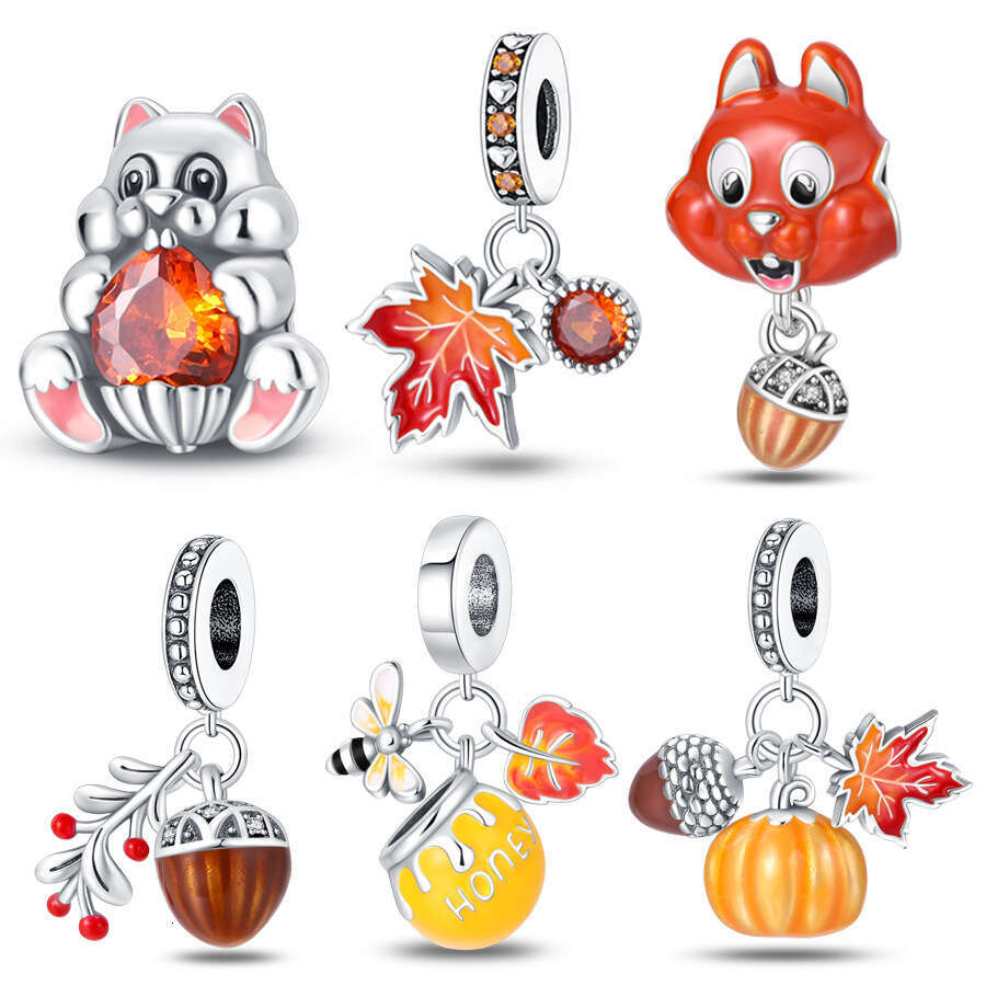 New 925 Sterling Silver Charm Autumn Charm - Pinecone Maple Leaf Pendant Fit Charms Silver 925 Original Bracelet DIY Jewelry Making For women Gifts