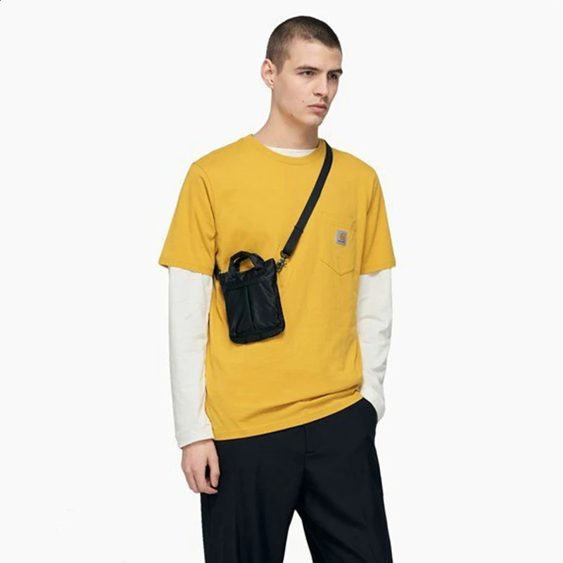 Casual mens fashionable shoulder messenger bag nylon phone bag unisex ten font travel waist bag mens chest pocket small backpack 240912