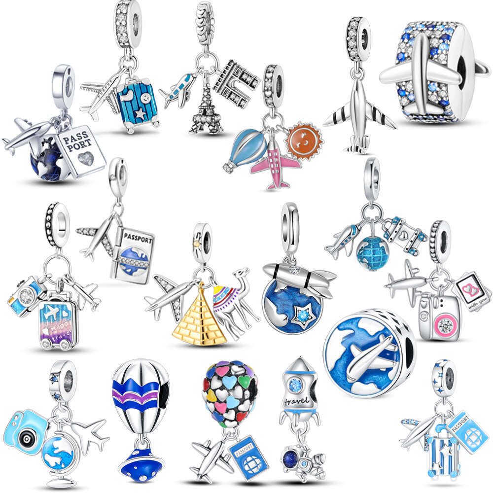925 Sterling silver Travel Airplane Plane Pendants Fit Original Bracelet DIY Beads For Women Jewelry Gift