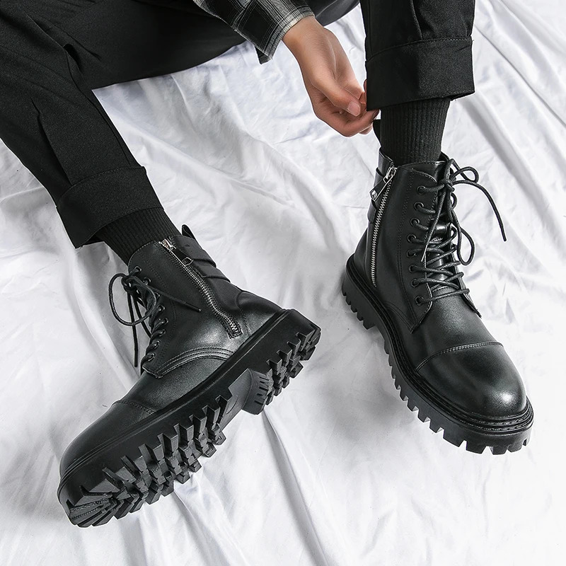 Thick Sole Casual Leather Business Korean Chelsea Mens Formal Dress Shoes for Men Ankle Boots Footwear 240914