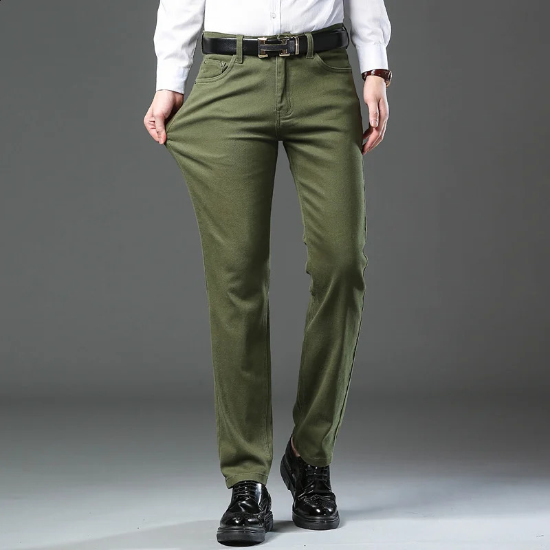Men High Quality Army Green Jeans Fashion Casual Classic Style Slim Fit Trousers Male Stretch Straight Pants 240906