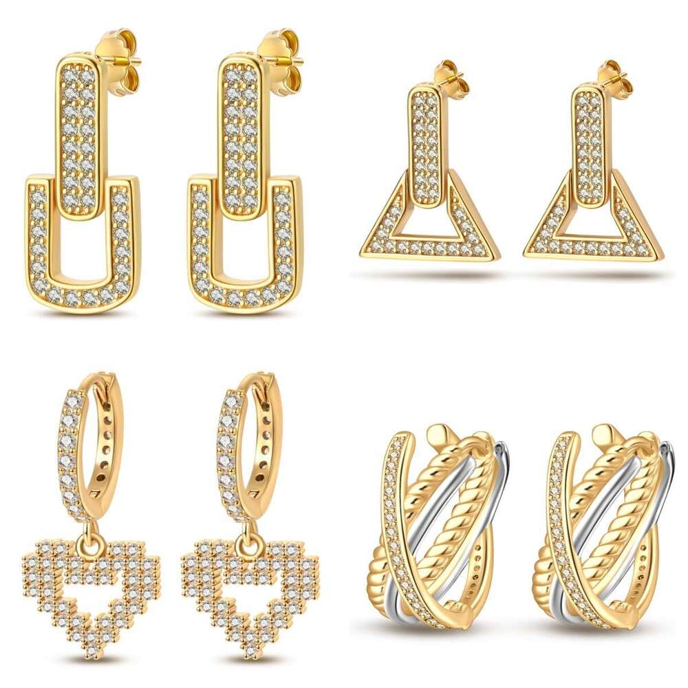 Full diamond heart shape hoop earrings for women 925 sterling silver square earring wholesale