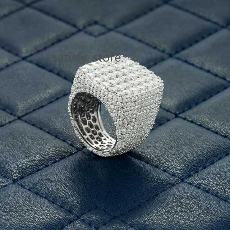 GRA Hip Hop Iced Out Bling 925 Sterling Silver Pass Diamond Tester VVS Moissanite D Color Cluster Ring for Men Gift
