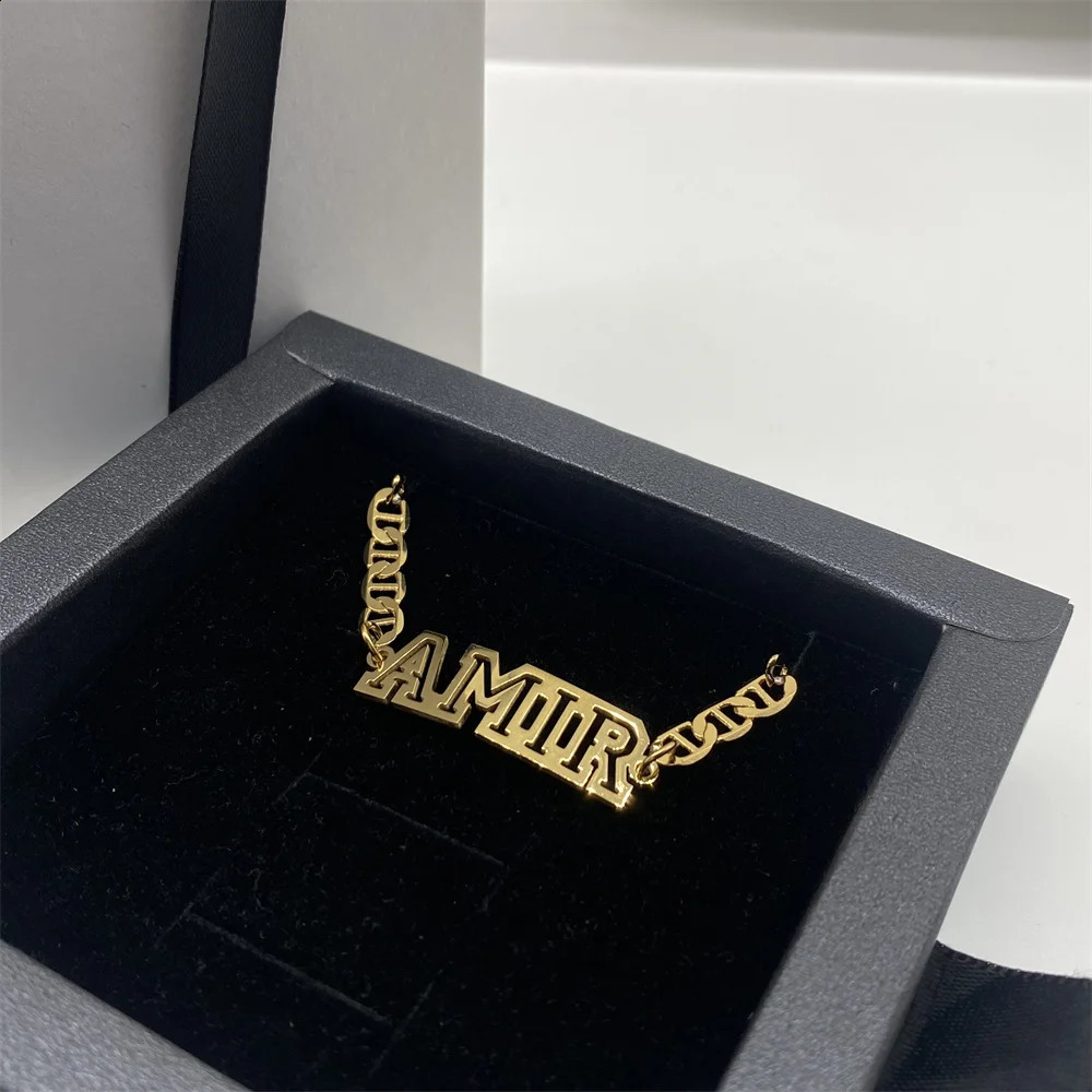 Personalized Name Custom Bracelet Flat Chain Bracelet Gold Stainless Steel Bracelet for Children Commemorative Gifts for Kids 240914