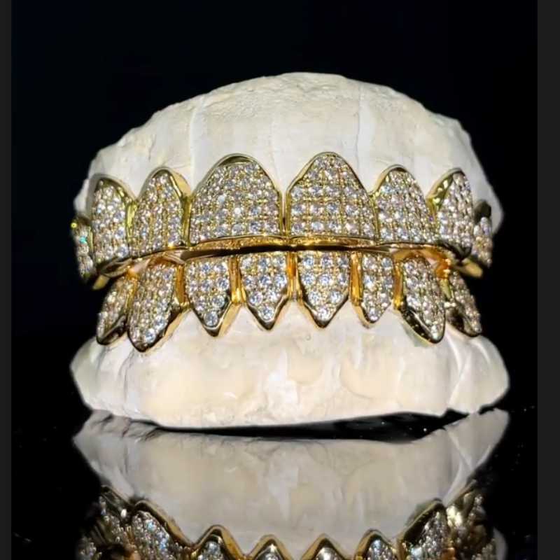 Hiphop Jewelry 925 Sterling Silver Gold Plated Custom Diamond Grillz For Teeth Iced Out VVS Moissanite Grillz