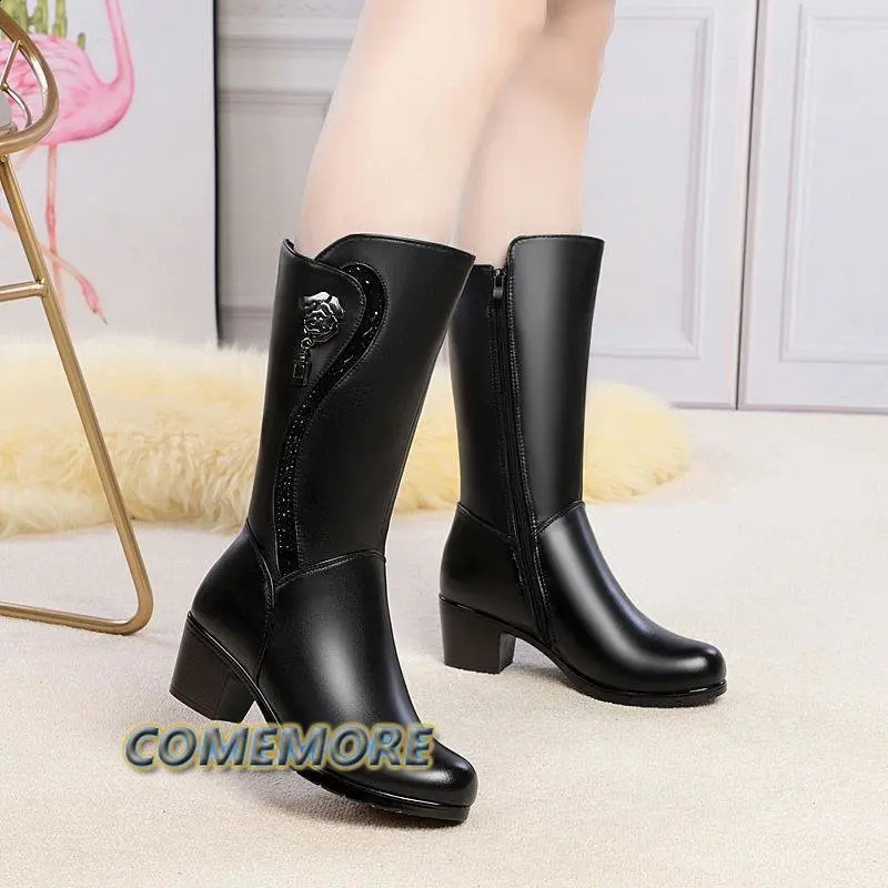 Anti slip Thick Snow Boots Womens Autumn Plus Velvet Cotton Black Boots Winter Mid calf Middle tube Shoes Womens Size 41 42 240914