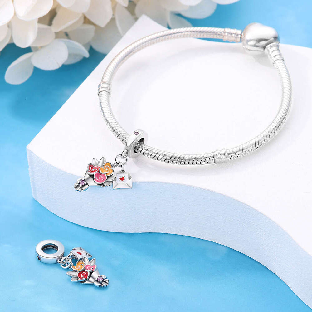 New 925 Sterling Silver Charm Love letter bouquet pendant Fit Charms Silver 925 Original Bracelet DIY Jewelry Making For women Gifts
