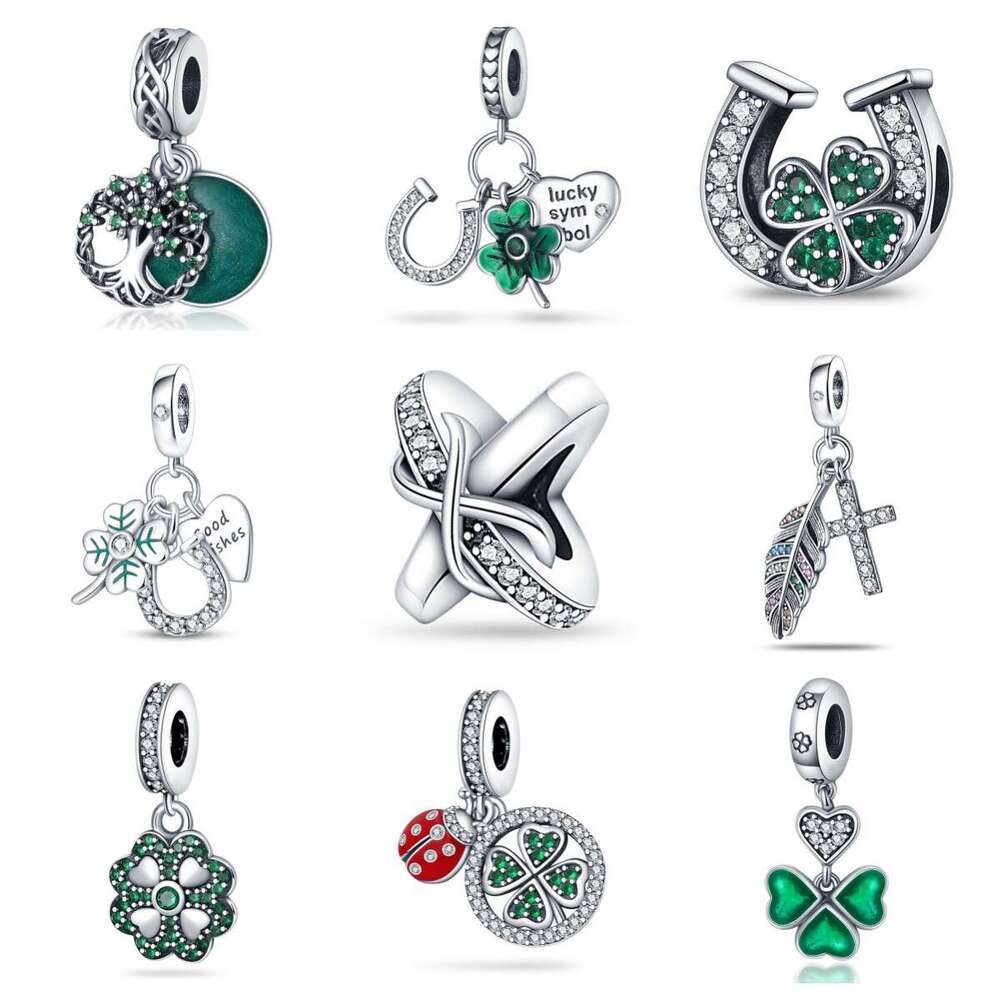 New 925 Sterling Silver Charm Ladybug green leaf clover pendant Fit Charms Silver 925 Original Bracelet DIY Jewelry Making For women Gifts