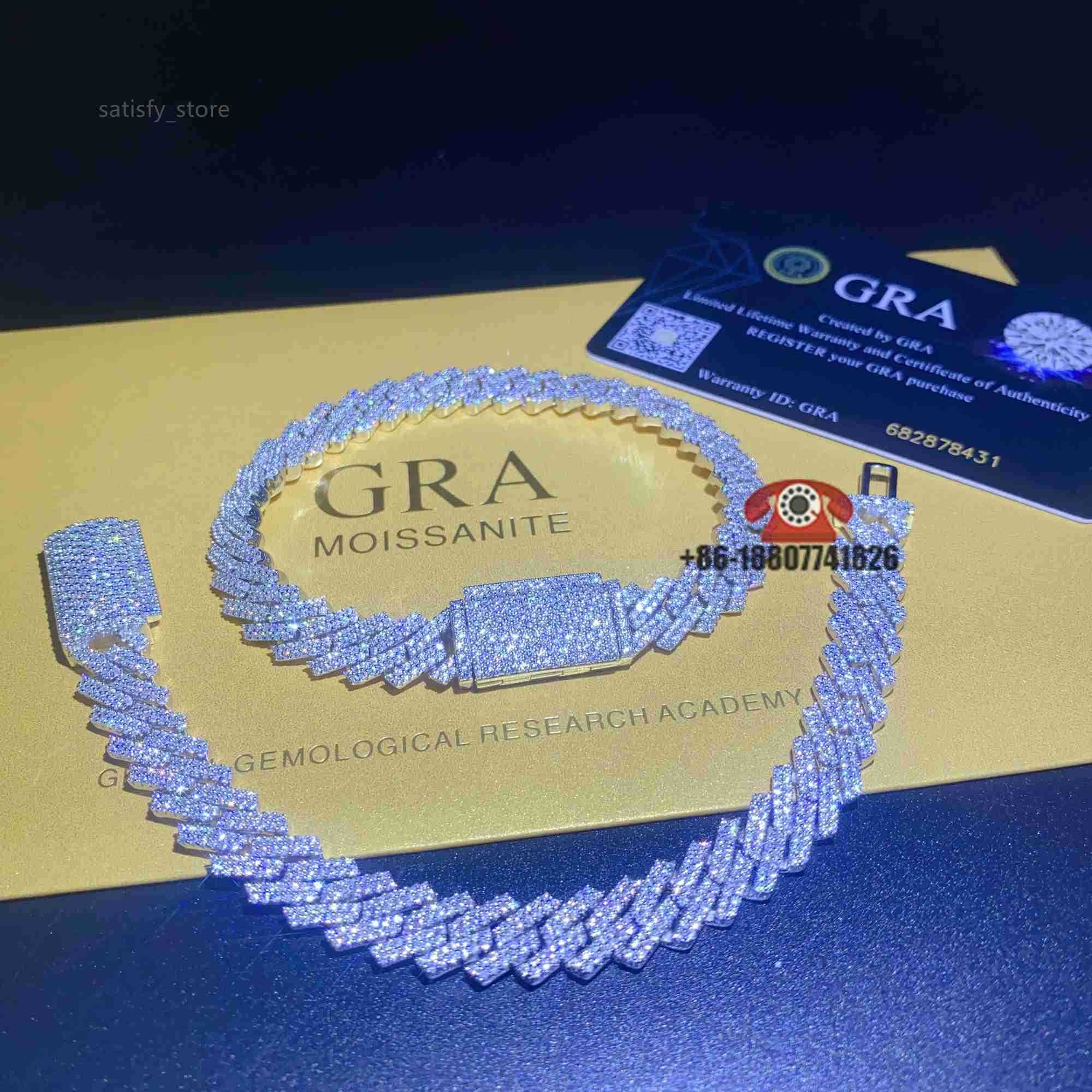 Top Seller Hip Mens Fine Jewelry 10mm 2rows Diamond Vvs1 Moissanite Cuban Bracelet 925 Sterling Silver