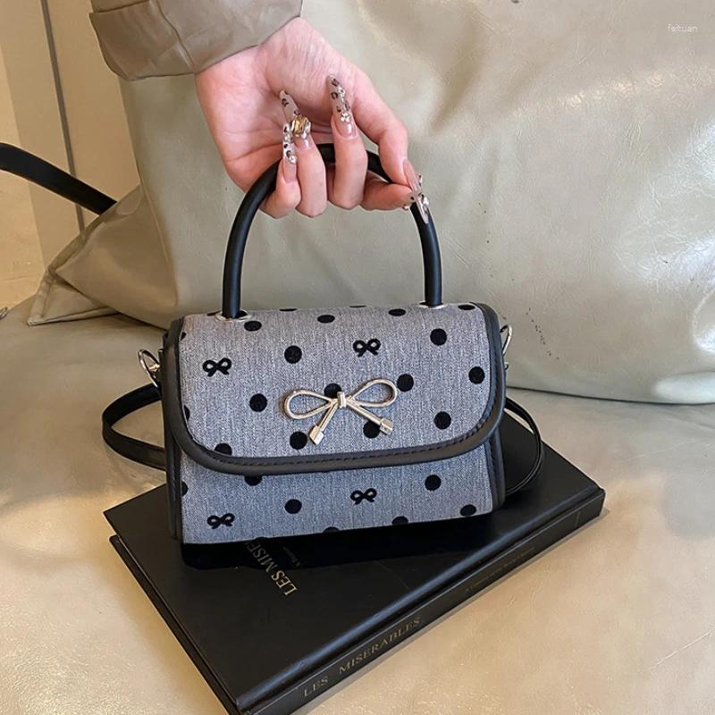 2025 NEW Drawstring Korean Style Bow Bag Women's Single Shoulder Crossbody High-end Polka Dot Handheld Small Square Drop zhanyishengli