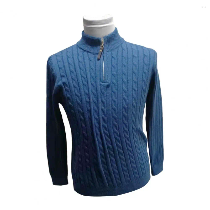 Men's Sweaters Casual Men Sweater Winter Fall Thick Knitted Zipper With Half-high Collar Solid Color Long Sleeve Slim For