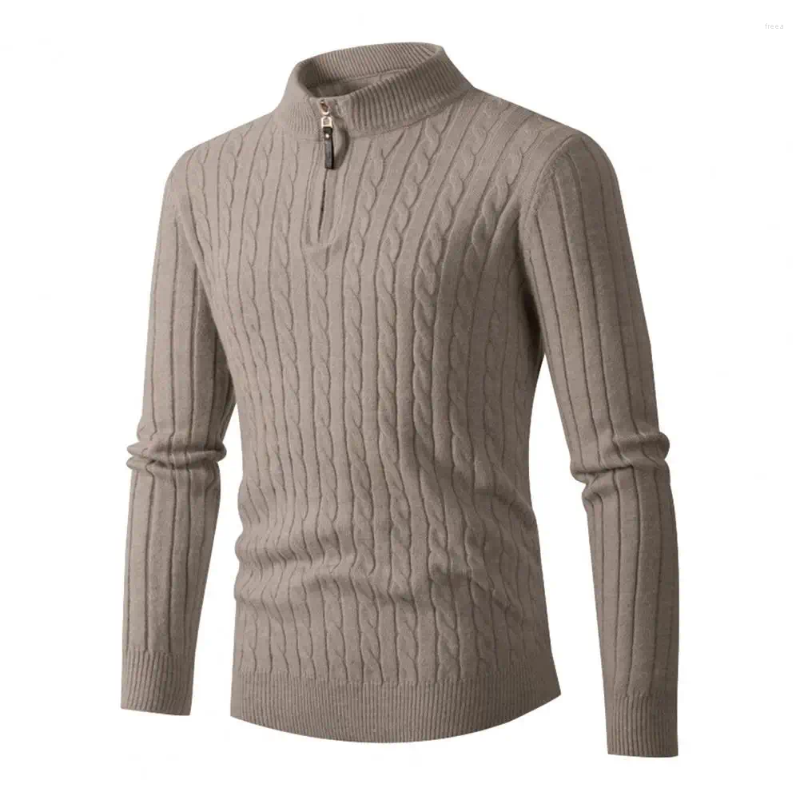 Men's Sweaters Casual Men Sweater Winter Fall Thick Knitted Zipper With Half-high Collar Solid Color Long Sleeve Slim For