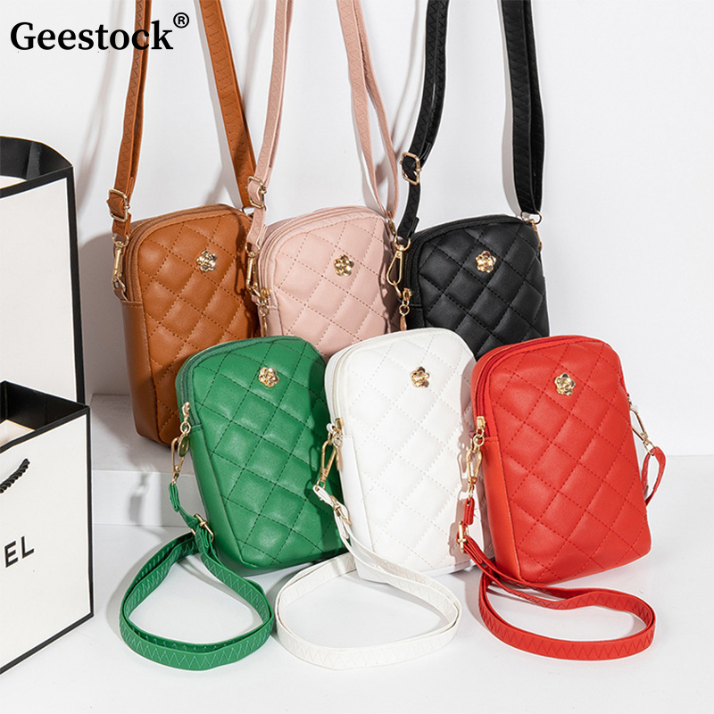 Geestock PU Leather Shoulder Bag Embroidery Mobile Phone Bags Women Fashion Crossbody Bag Mini Handbag For Female Wallet Pouch