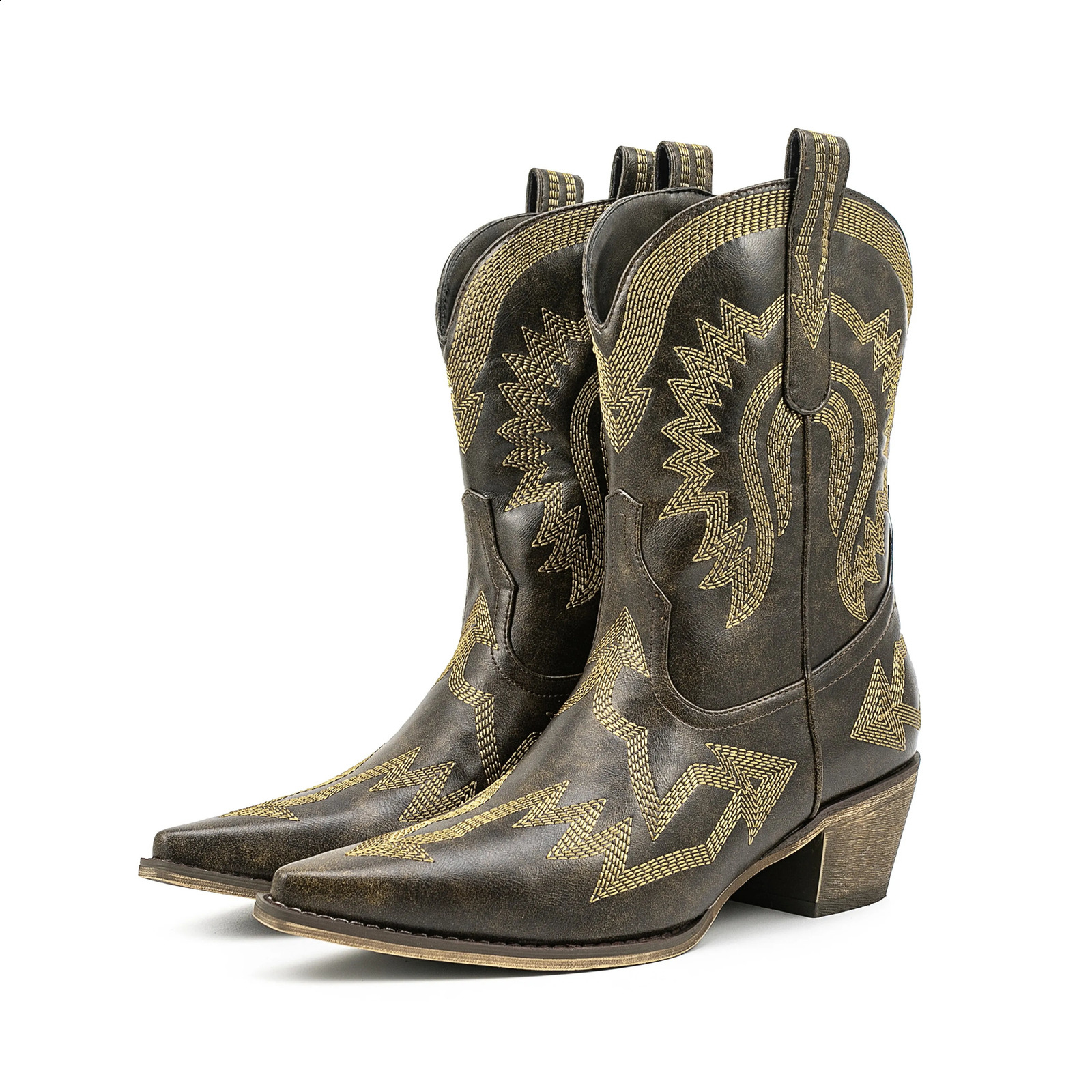 2024 Womens 5cm Square High Heels Chelsea Boots Womens Winter Boots 35-43 Corner Western Cowboy Ski Knee Boots Womens Shoes 240914