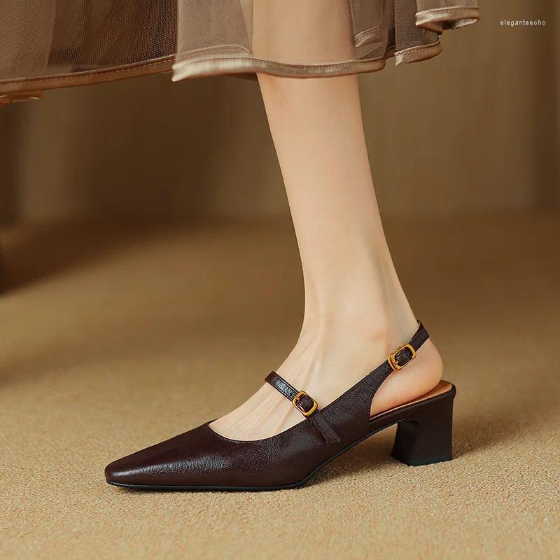 2025 S Fashion Designer Sandals Leisure Sheepskin Back Empty Mary Jane Summer Thick Medium Heeled Round Toe Wrapped For Women