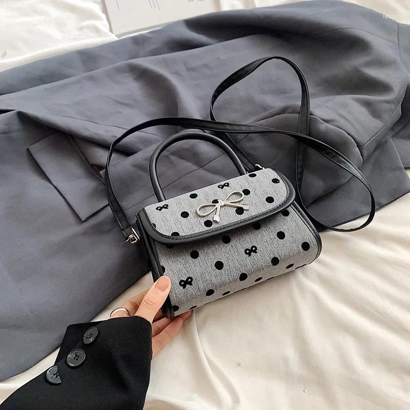 2025 NEW Drawstring Korean Style Bow Bag Women's Single Shoulder Crossbody High-end Polka Dot Handheld Small Square Drop zhanyishengli