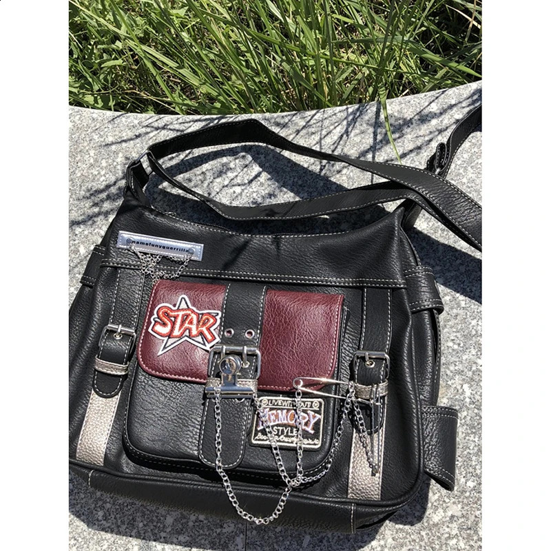 HAEX Retro Womens Messenger Bag Fashion Y2K Chain Bolso Mujer Subcultural Punk Aesthetic Cross body Shoulder Bag for Women 240912