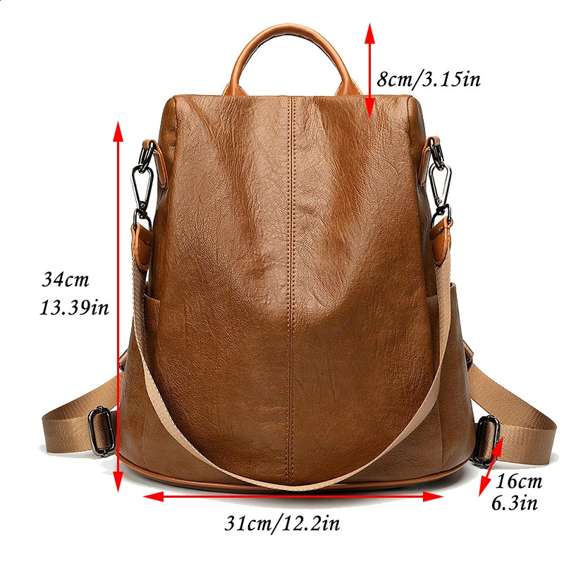 2-in-1 Womens Backpack Anti theft Korean Style Pu Leather Work Fashion Backpack University Shoulder Bag Leisure 240912