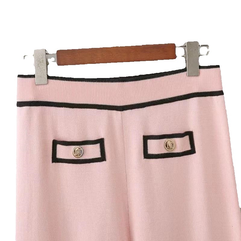 Spring Autumn Long-Sleeved Knitted Suit Womenv-Neck Cardigan Coat +Wide-Leg Pants Two-Piece Sets Fashion Pocket Top+Trousers