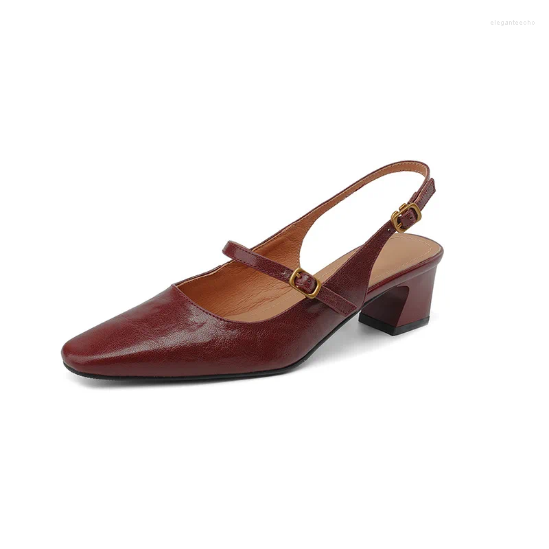 2025 S Fashion Designer Sandals Leisure Sheepskin Back Empty Mary Jane Summer Thick Medium Heeled Round Toe Wrapped For Women