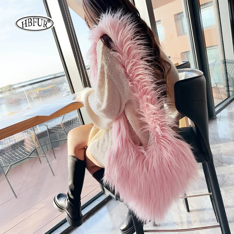 Faux Fur Furry Heat Shoulder Bag Womens er Sweetheart Crossbody Bags Sweet Pink Fur Bag Purses Handbag for Women 240909
