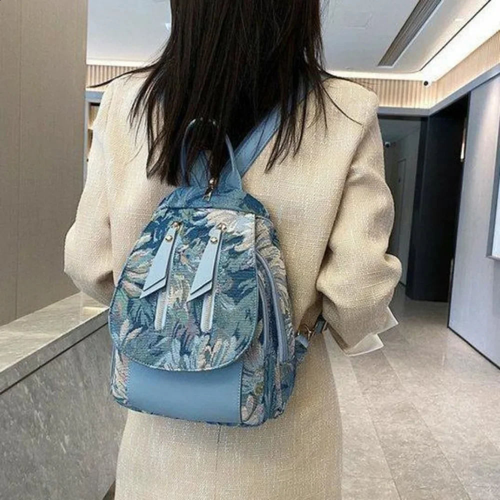 Home>Product Center>Product Center>Chinese Style Oil Painting Bag Korean Fashion Fully Matched Casual Backpack Womens Cross body Luggage 2409