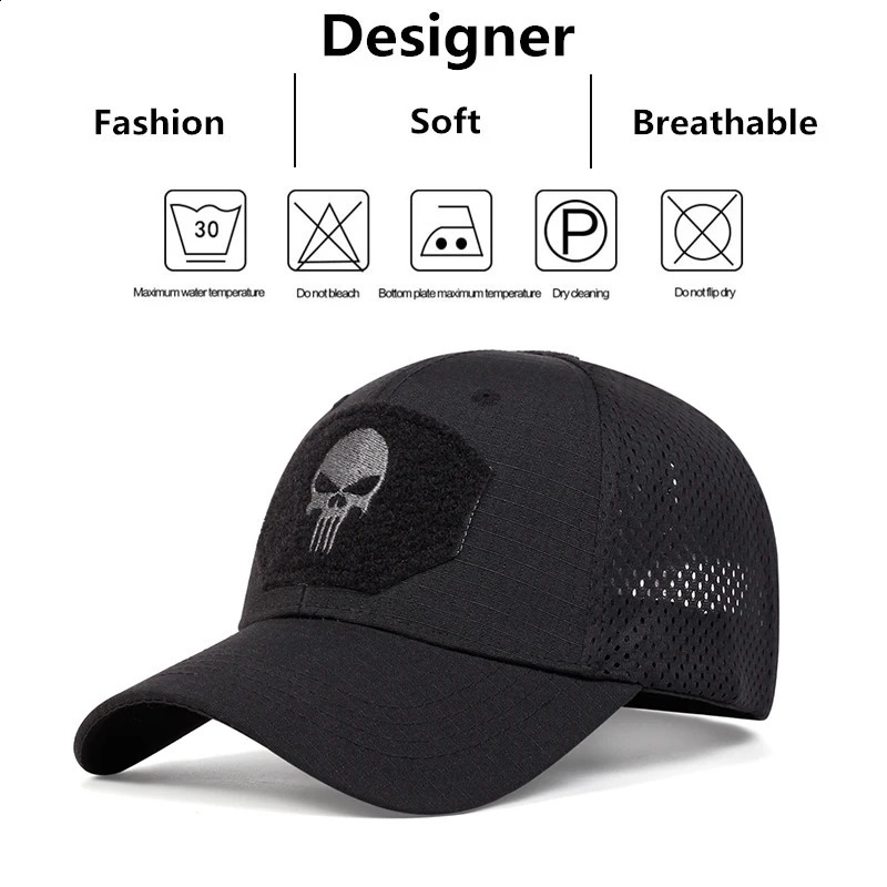 Unisex Skull Embroidery Lable Breathable Baseball Caps Spring and Autumn Outdoor Adjustable Casual Hat Sunscreen 240906