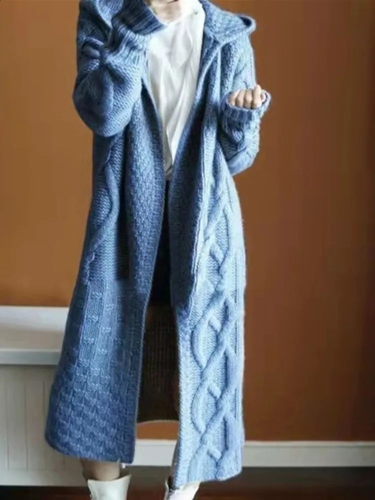 Womens Sweater Autumn Winter Knitted Long Open Woolen Sweater Korean Fashion Loose Large Full Sleeve Casual Hoodie Knitted 240914
