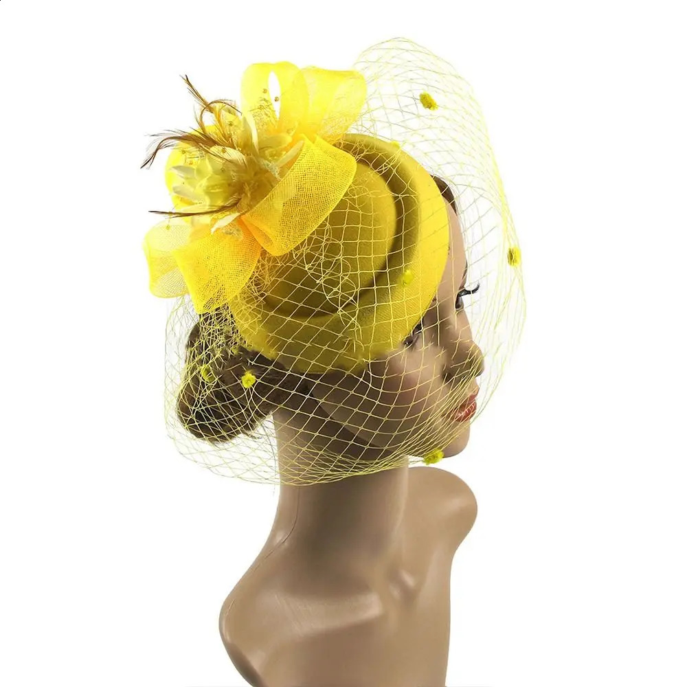Half Face Cover Mesh Top Hat Feather Hair Accessories Bride Headwear Net Yarns Veil Headdress Caps 240906