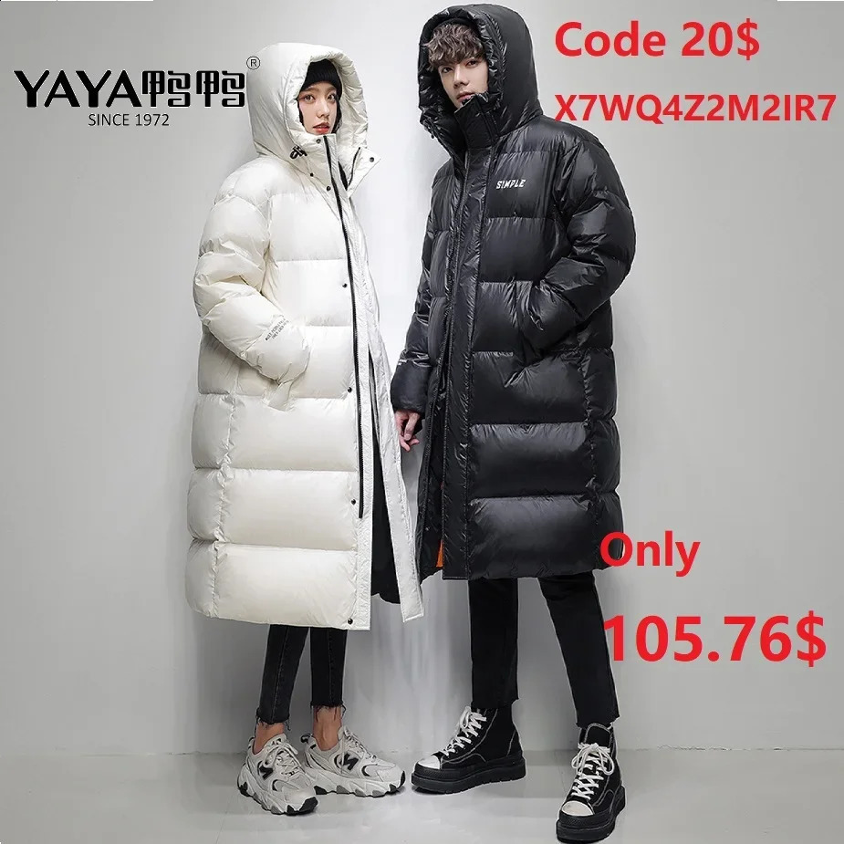 YAYA Women Men Down Jacket hood Windbreak Waterproof Couples Version Winter Long Overcoat Man and Ladies Padded Par 240913