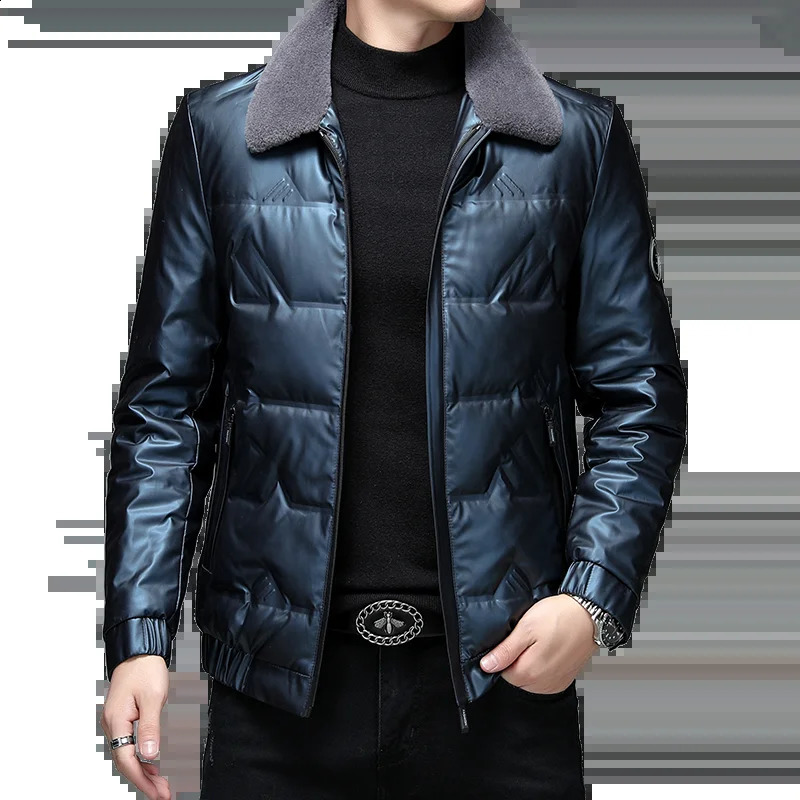 Top Grade Solid Color Mens Business Casual 90% White Duck Down Jackets Outwear Lightweight Warm Fur Collar Puffer Coat Clothing 240909
